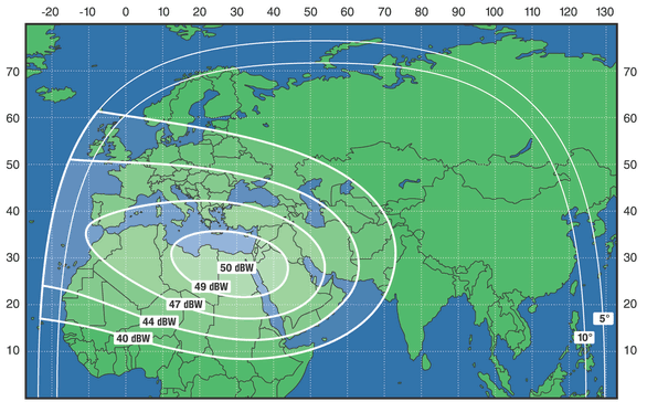 Express-AM22 at 53 degrees East map